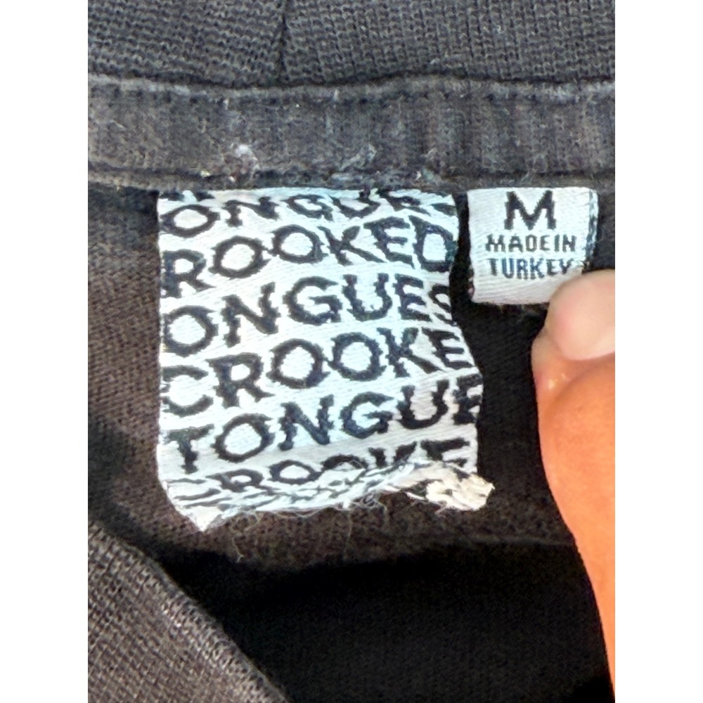 Crooked Tongues Mens Graphic T-Shirt Black Faded Cartoon Cat Streetwear Size M - Picture 3 of 5